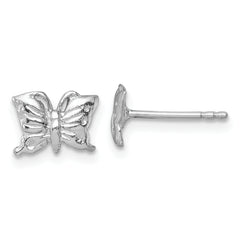 Sterling Silver Madi K Rhodium-plated Polished and Textured Butterfly Childrens Post Earrings