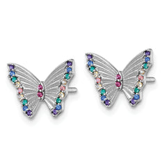 Sterling Silver Rhodium-plated Polished Rainbow Nano Crystals Butterfly Childrens Post Earrings