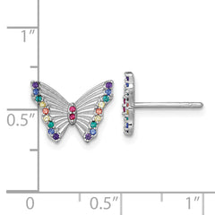 Sterling Silver Rhodium-plated Polished Rainbow Nano Crystals Butterfly Childrens Post Earrings