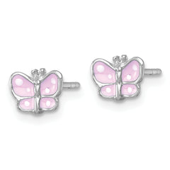 Sterling Silver Madi K Rhodium-plated Enameled Pink Butterfly Childrens Post Earrings
