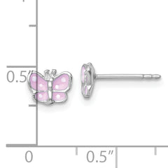 Sterling Silver Madi K Rhodium-plated Enameled Pink Butterfly Childrens Post Earrings