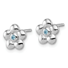 Sterling Silver Rhodium-plated Polished Blue CZ Flower Post Earrings