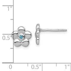 Sterling Silver Rhodium-plated Polished Blue CZ Flower Post Earrings