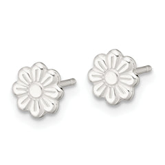 Sterling Silver Polished and Grooved Flower Childrens Post Earrings