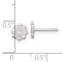 Sterling Silver Polished and Grooved Flower Childrens Post Earrings