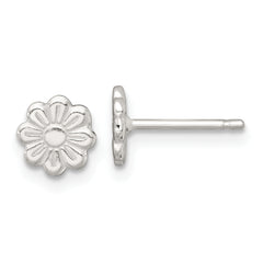 Sterling Silver Polished and Grooved Flower Childrens Post Earrings