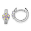 Sterling Silver Rhodium-plated Children's Purple, Yellow and Pink Enamel Flower Hinged Hoop Earrings