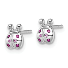 Sterling Silver Rhodium-plated Polished Pink And Red CZ Lady Bug Post Earrings