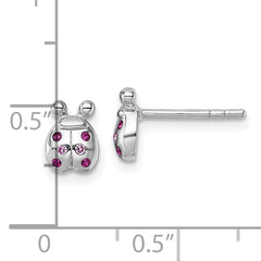 Sterling Silver Rhodium-plated Polished Pink And Red CZ Lady Bug Post Earrings