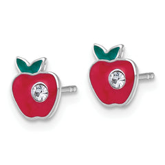 Sterling Silver Madi K Rhodium-plated Enameled Red Apple with Crystal Childrens Post Earrings