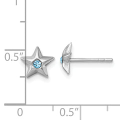 Sterling Silver Madi K Rhodium-plated Polished Blue Crystal Center Star Childrens Post Earrings