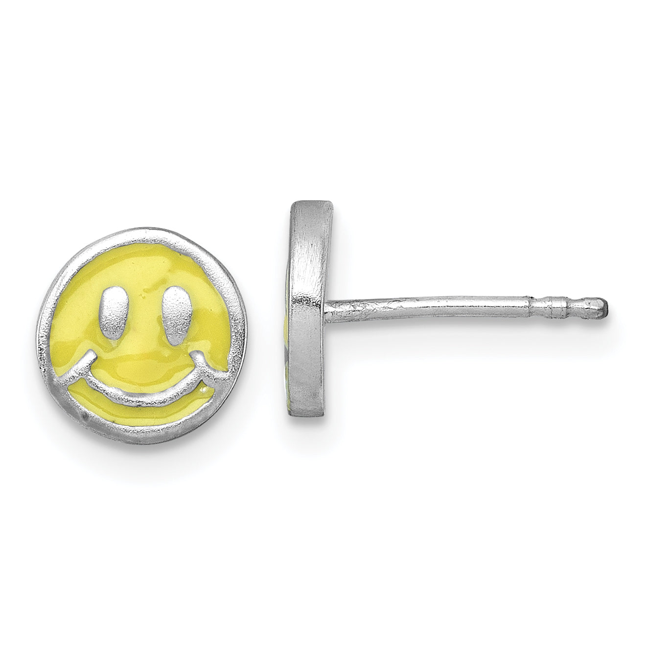 Sterling Silver Madi K Rhodium-plated Enameled Yellow Smiley Face Childrens Post Earrings