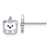 Sterling Silver Rhodium-plated Polished White and Rainbow Enamel Unicorn Polar Bear Childrens Post Earrings