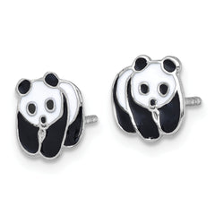 Sterling Silver Madi K Rhodium-plated Enameled Black And White Panda Childrens Post Earrings