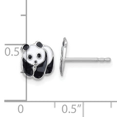 Sterling Silver Madi K Rhodium-plated Enameled Black And White Panda Childrens Post Earrings