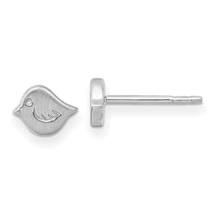 Sterling Silver Rhodium-plated Brushed Little Bird Post Earrings