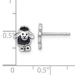 Sterling Silver Rhodium-plated Polished with Black Enamel Sheep Post Earrings