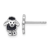 Sterling Silver Rhodium-plated Polished with Black Enamel Sheep Post Earrings