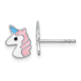 Sterling Silver Madi K Rhodium-plated Enameled Unicorn Childrens Post Earrings