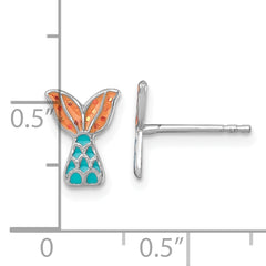 Sterling Silver Madi K Rhodium-plated Enameled Mermaid Tail Childrens Post Earrings