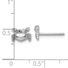 Sterling Silver Rhodium-plated Polished Black Enamel and White CZ Crab Childrens Post Earrings