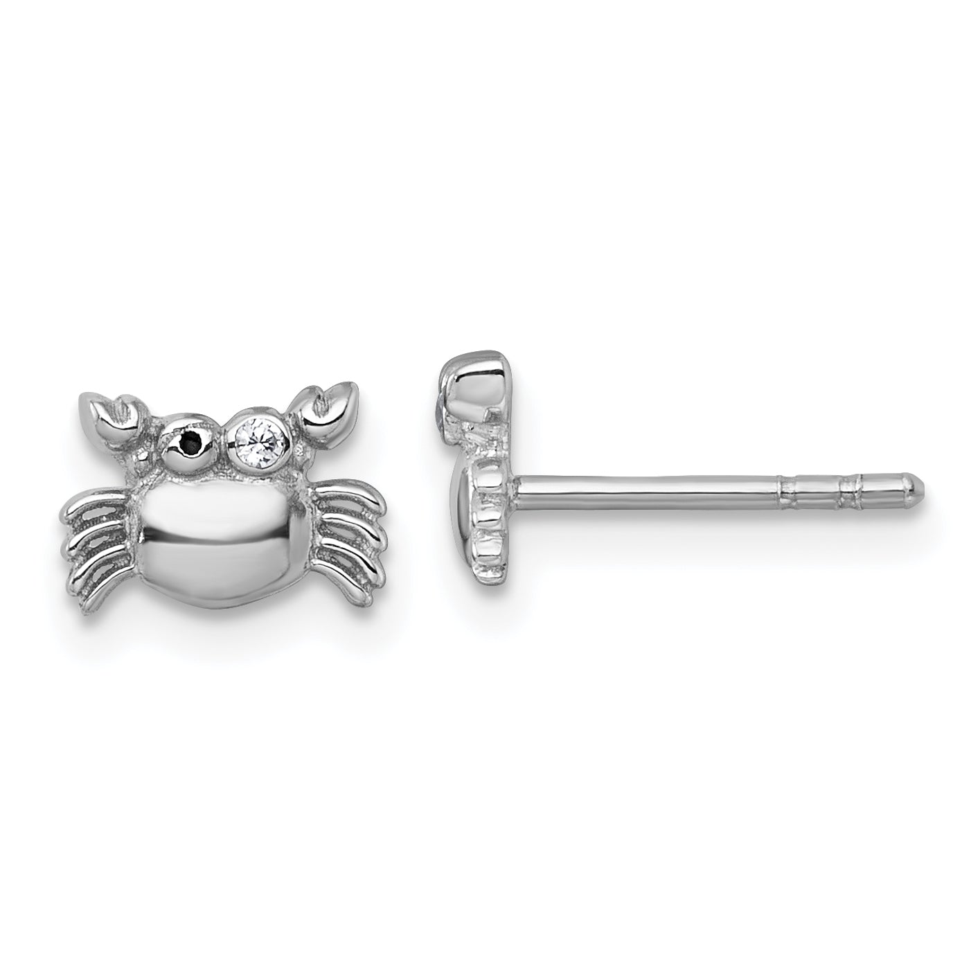 Sterling Silver Rhodium-plated Polished Black Enamel and White CZ Crab Childrens Post Earrings