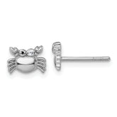 Sterling Silver Rhodium-plated Polished Black Enamel and White CZ Crab Childrens Post Earrings