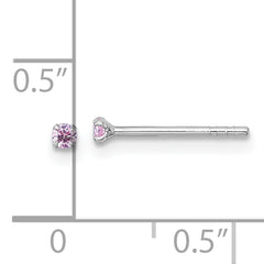 Sterling Silver Madi K Rhodium-plated 2.00mm Pink CZ Childrens Stud Post Earrings