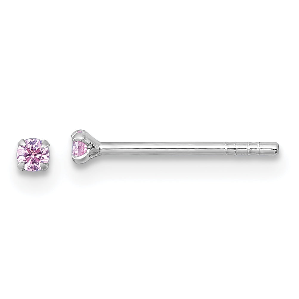Sterling Silver Madi K Rhodium-plated 2.00mm Pink CZ Childrens Stud Post Earrings