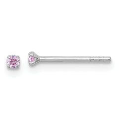 Sterling Silver Madi K Rhodium-plated 2.00mm Pink CZ Childrens Stud Post Earrings
