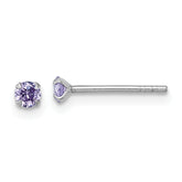 Sterling Silver Madi K Rhodium-plated 3.00mm Purple CZ Childrens Stud Post Earrings
