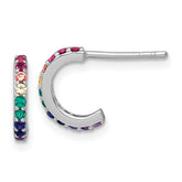 Sterling Silver Rhodium-plated Polished Rainbow Nano Crystals Childrens J-Hoop Post Earrings