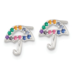 Sterling Silver Polished Multi-color Nano Crystals Umbrella Childrens Post Earrings