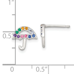 Sterling Silver Polished Multi-color Nano Crystals Umbrella Childrens Post Earrings