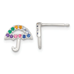 Sterling Silver Polished Multi-color Nano Crystals Umbrella Childrens Post Earrings