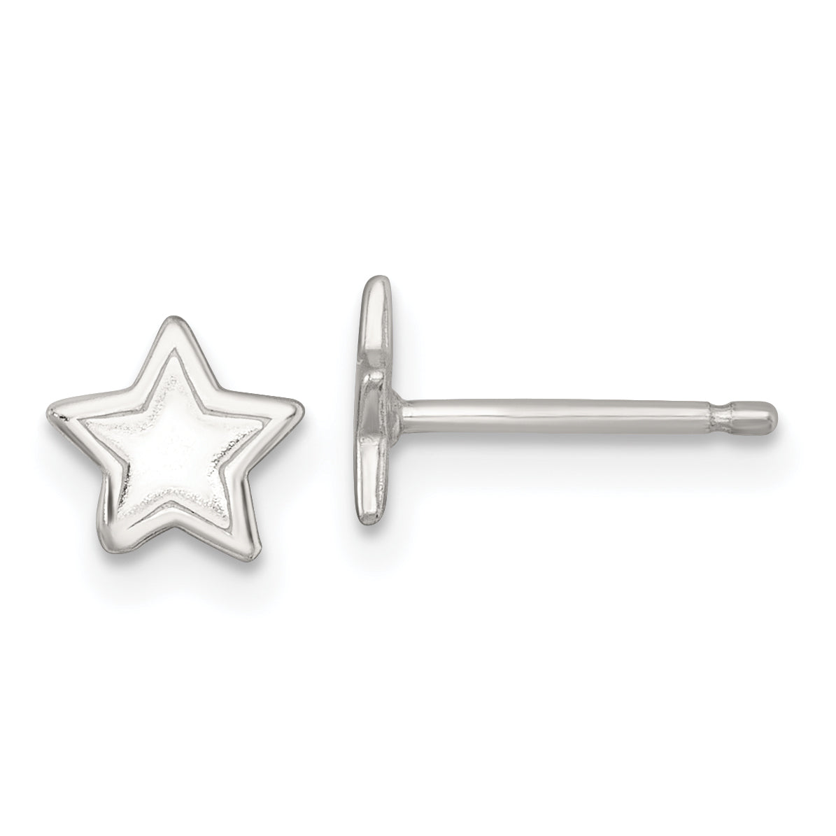 Sterling Silver Polished and Grooved Star Childrens Post Earrings