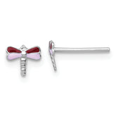 Sterling Silver Madi K Rhodium-plated Enameled Red And Pink Dragonfly Childrens Post Earrings