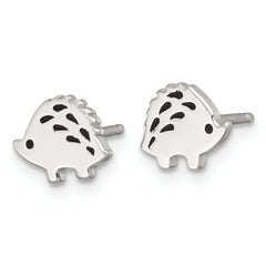 Sterling Silver Polished Black Enameled Porcupine Childrens Post Earrings