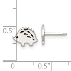 Sterling Silver Polished Black Enameled Porcupine Childrens Post Earrings