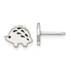 Sterling Silver Polished Black Enameled Porcupine Childrens Post Earrings