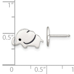 Sterling Silver Polished Black Enameled Elephant Childrens Post Earrings