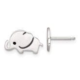 Sterling Silver Polished Black Enameled Elephant Childrens Post Earrings