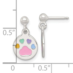Sterling Silver Polished Enameled Multi-color Heart Pawprint Childrens Post Dangle Earrings