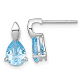 Sterling Silver Rhodium-plated Polished Pear Blue Topaz Teardrop Post Earrings