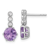 Sterling Silver Rhodium-plated Polished and Beaded Round Amethyst and White Topaz Dangle Post Earrings