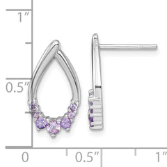 Sterling Silver Rhodium-plated Polished Amethyst Teardrop Post Earrings