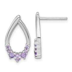 Sterling Silver Rhodium-plated Polished Amethyst Teardrop Post Earrings