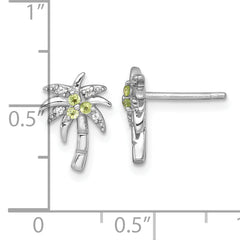 Sterling Silver Rhodium-plated Polished and Grooved Peridot and White Topaz Palm Tree Post Earrings