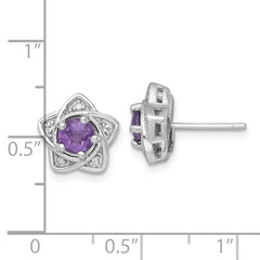 Sterling Silver Rhodium-plated Polished Amethyst and White Topaz Star Post Earrings