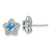 Sterling Silver Rhodium-plated Polished Round Light Swiss Blue and White Topaz Star Post Earrings